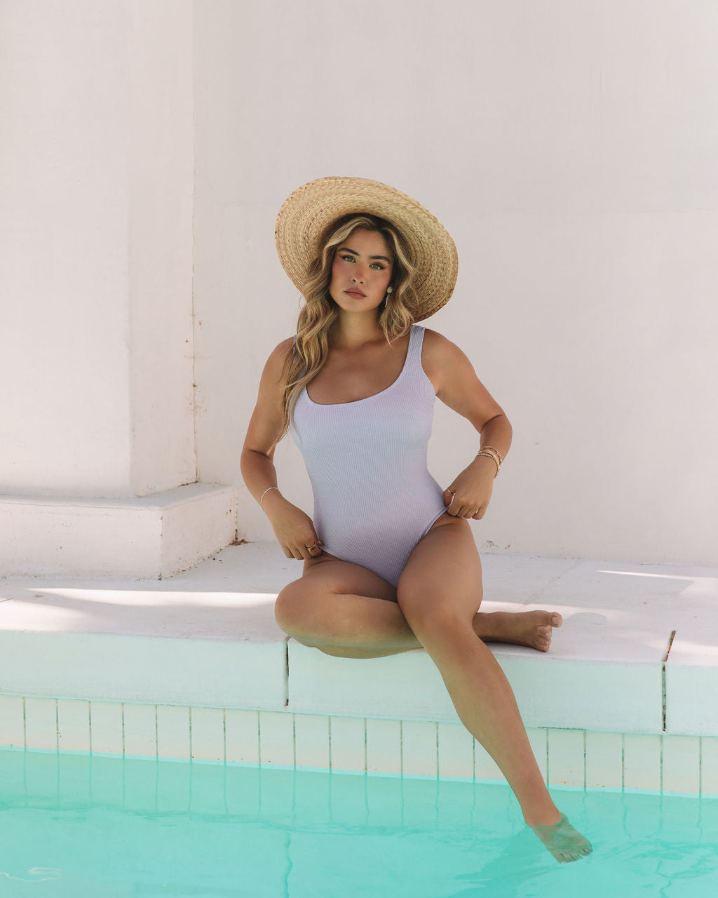 Light Blue % Malibu Scrunch One Piece Swimsuit-4