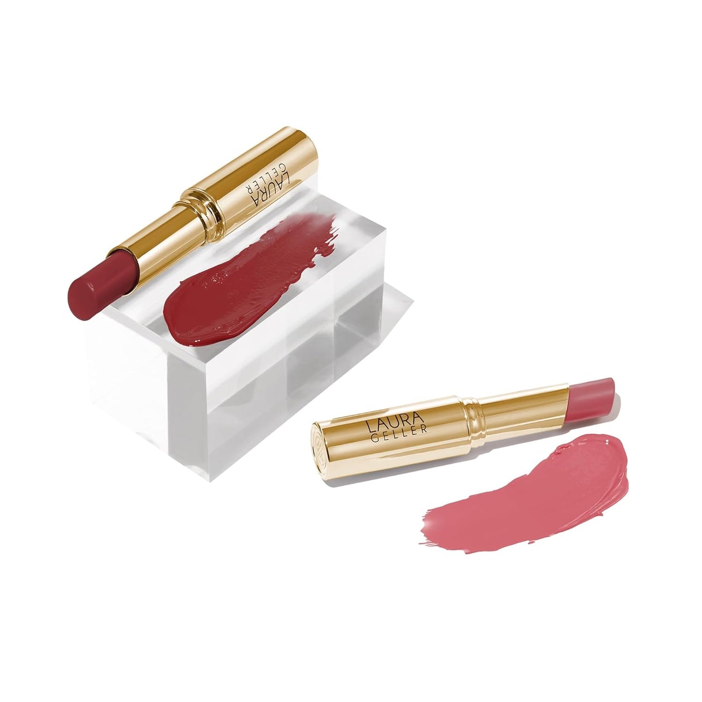 LAURA GELLER Jelly Balm Moisturizing Tinted Lipstick Duo | Hydrating Hydrating Vitamin E - Semi-Shine Finish |Tinted Lip Balm Set Brick House & In the Buff