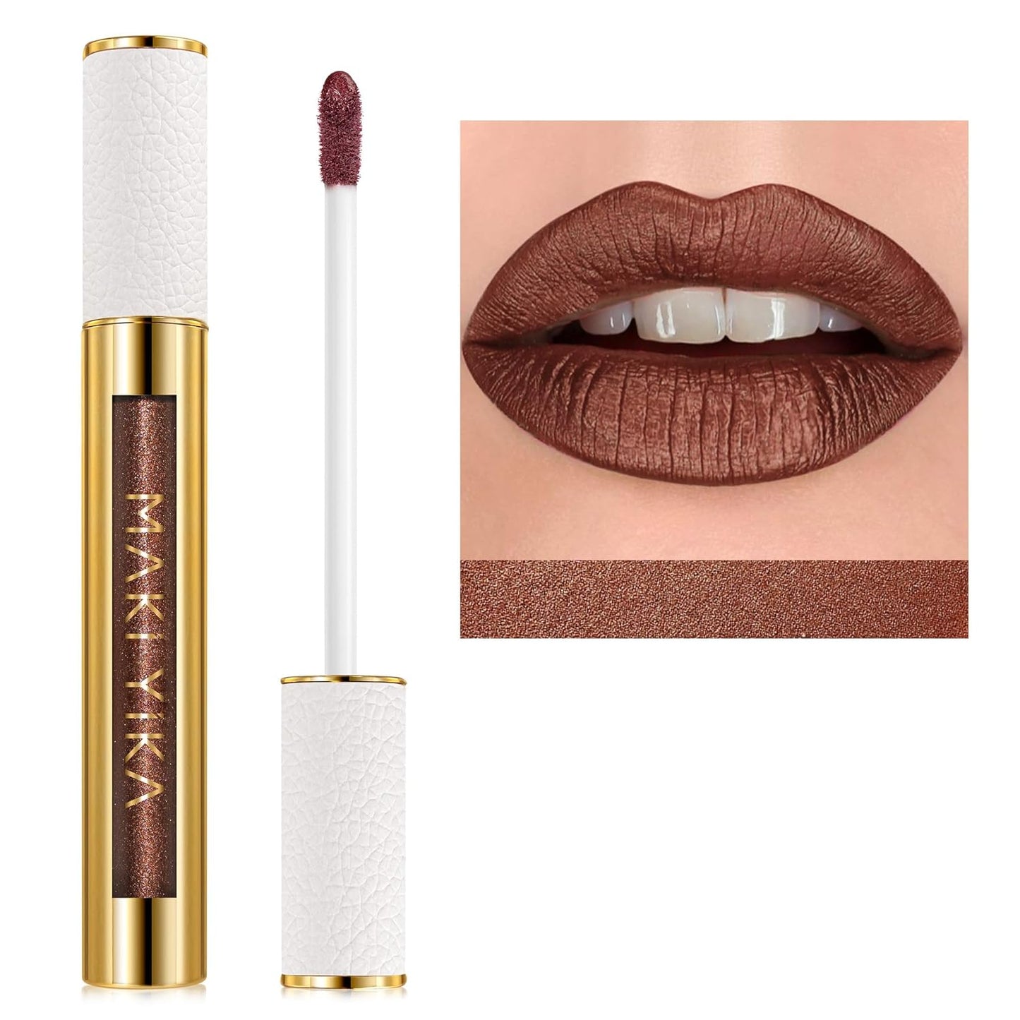 MAKI YIKA Metallic Brown Lipstick for Women Long Lasting, High Shine Glitter Lipstick Transfer Proof, Non Stick Cup and Full-Coverage Liquid Lip Color (BR04 After Heat)
