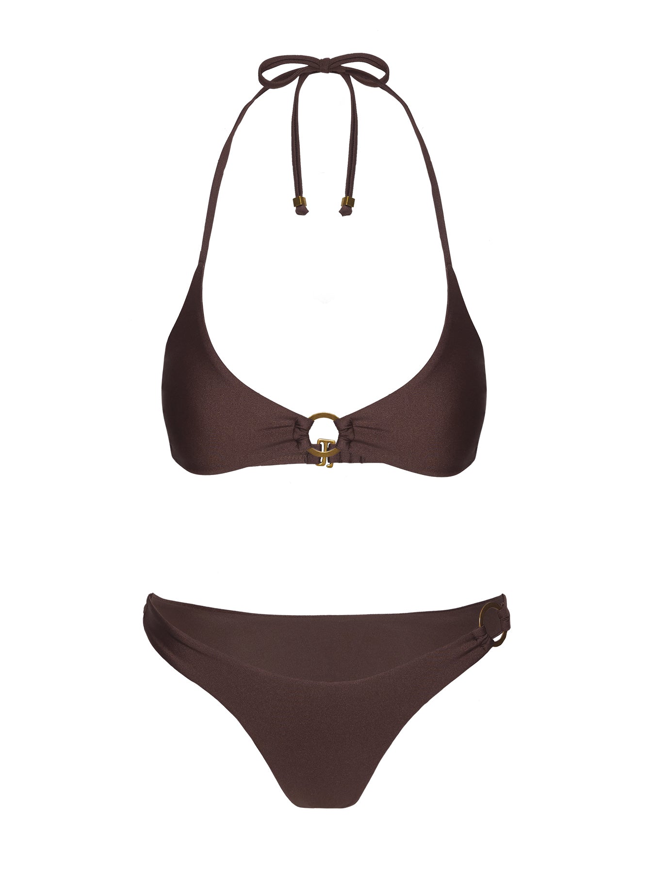 Athia Halter Shine Bikini Top Brown