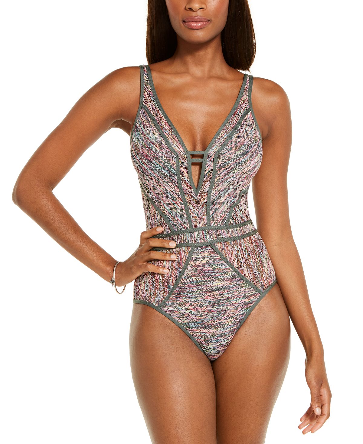 Becca Mesh Tie-back One-piece Swimsuit Basil