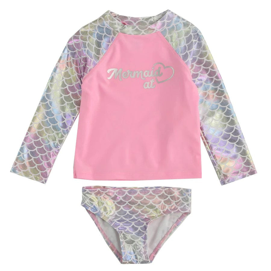 Floatmini Mermaid At Heart Pink Metallic Rainbow Mermaid Scales UV Protection Girls' Bathing Suit
