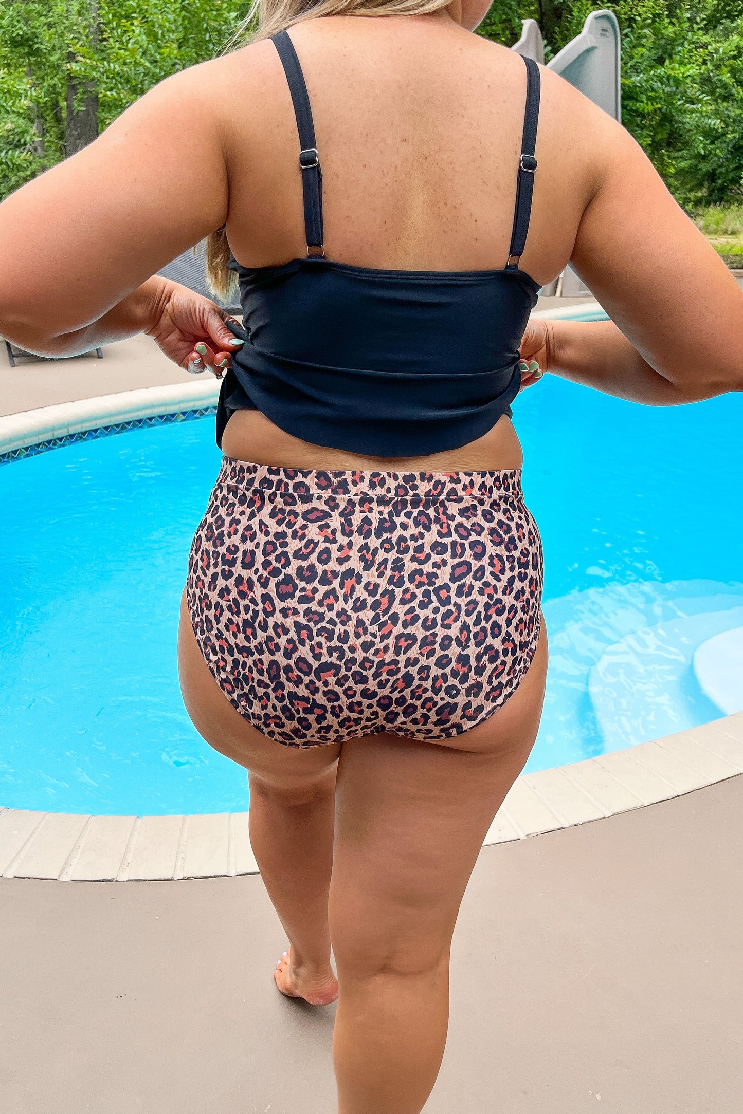 Ocean Breeze Peplum Tankini Swim Top, Black