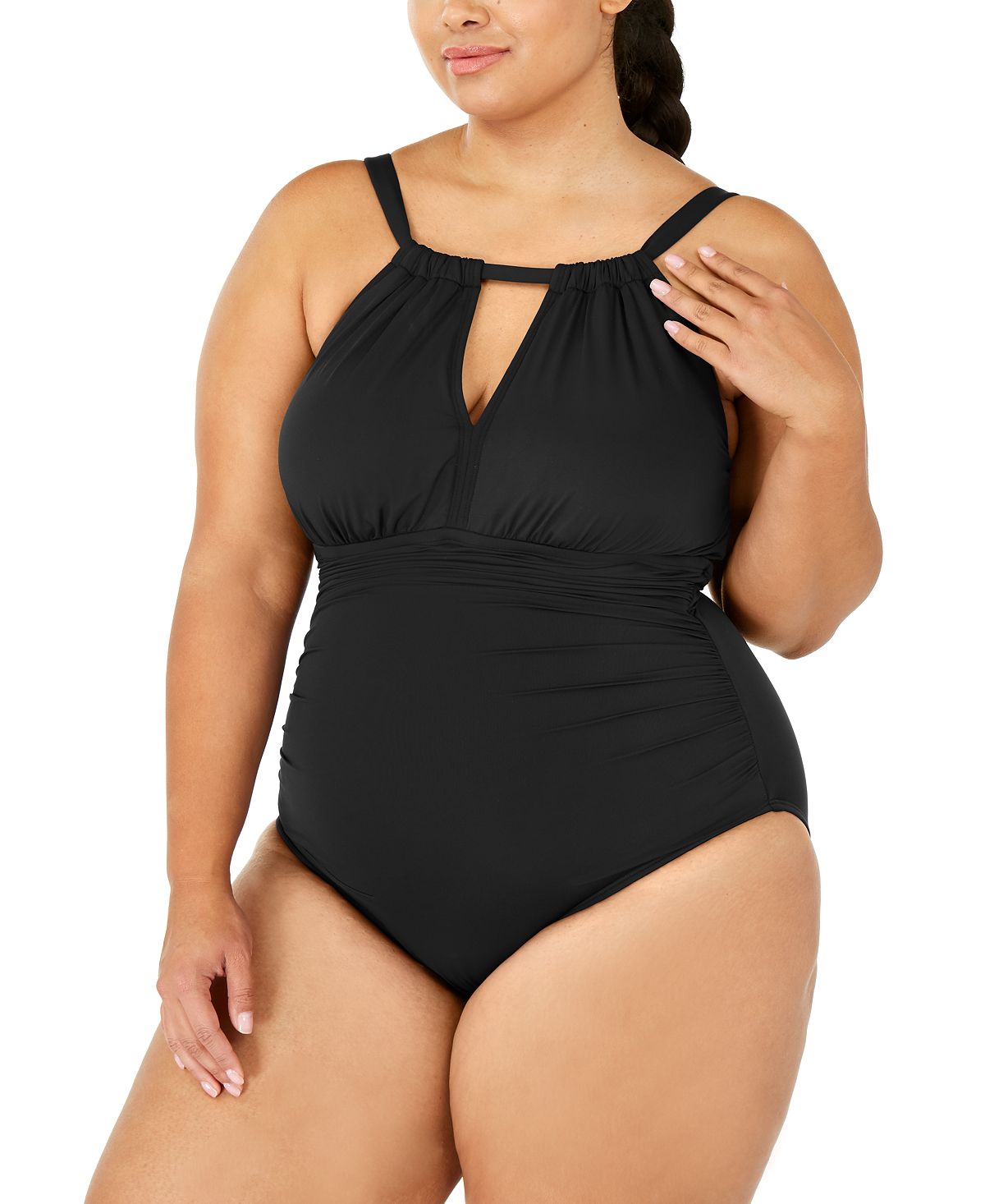 Lauren Ralph Lauren Plus Slimming Fit High-neck Keyhole One-piece Swimsuit Black
