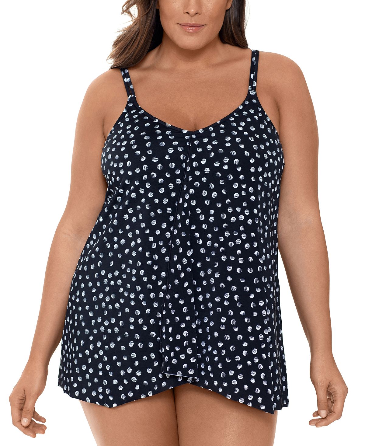 Swim Solutions Plus Galactica Printed Pleated Tummy Control Swimdress Galactica