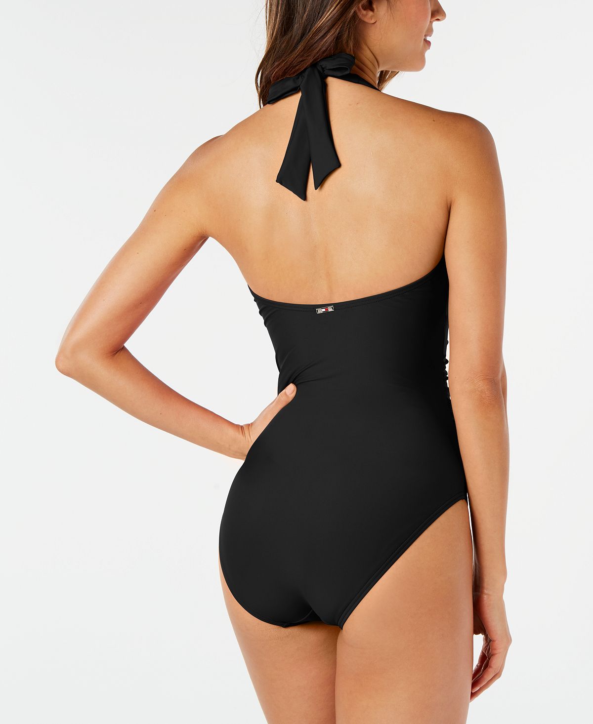 Tommy Hilfiger Solid Halter One-piece Swimsuit Black