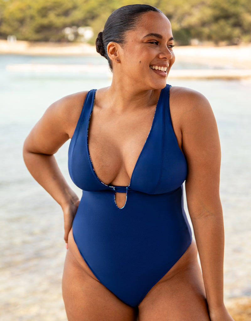 Curvy Kate Mykonos Reversible Non-Wired Plunge Swimsuit Blue Print