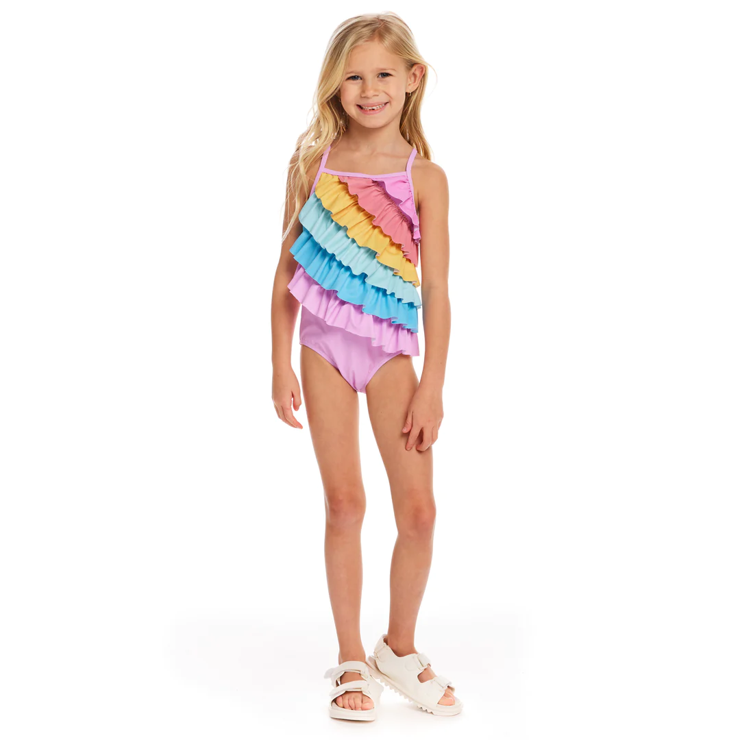 Rainbow One Piece Ruffle Swimsuit