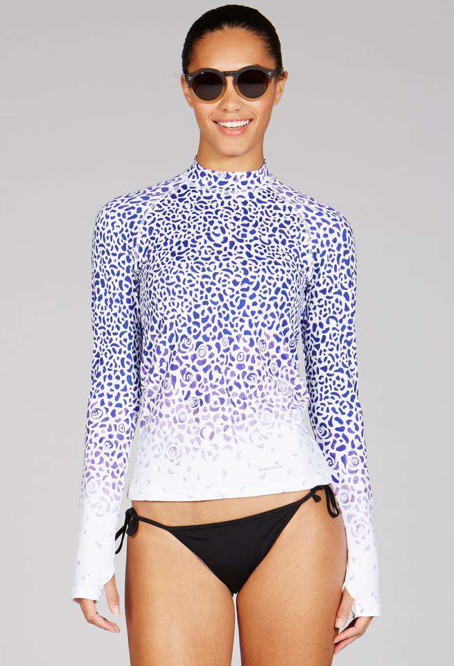 Leigh Mock Collar Swim Shirt in Lavendar Leopard by Mott 50 - Country Club Prep
