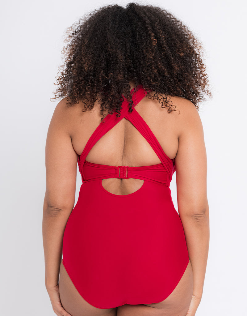 Curvy Kate Wrapsody Bandeau Swimsuit Red