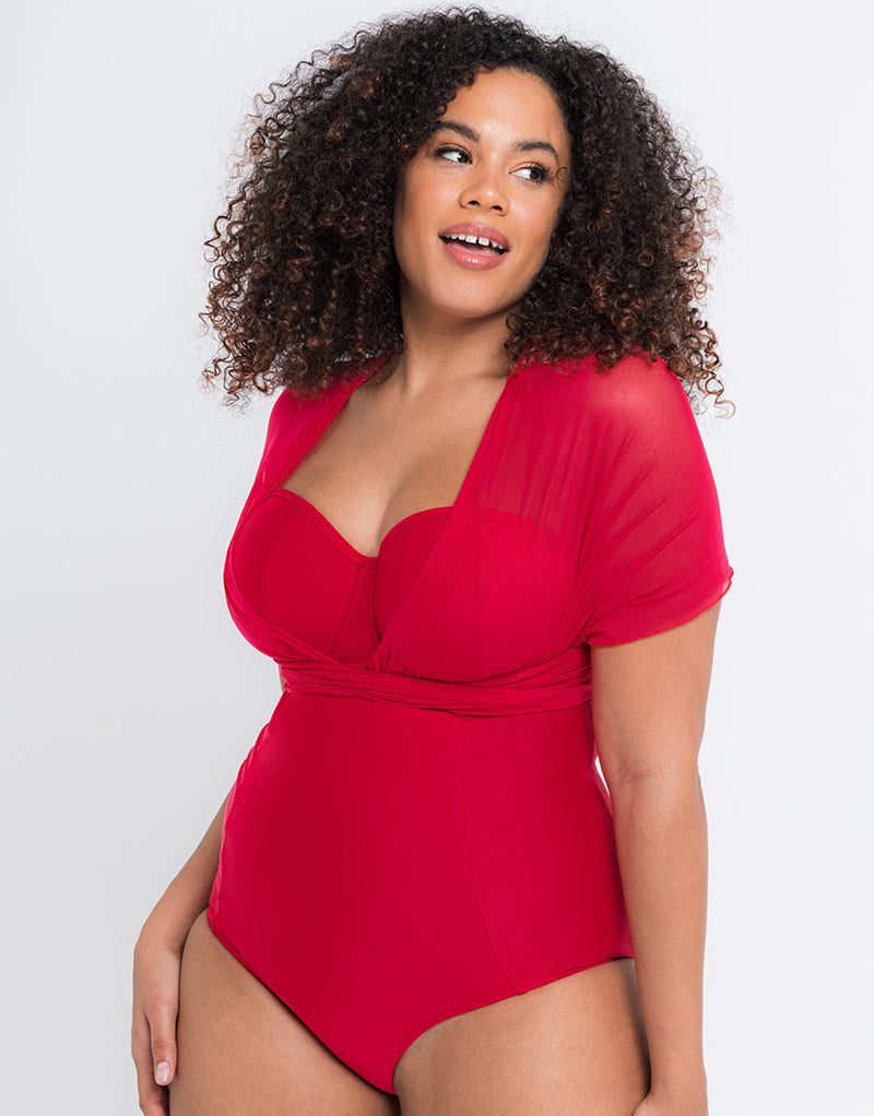 Curvy Kate Wrapsody Bandeau Swimsuit Red
