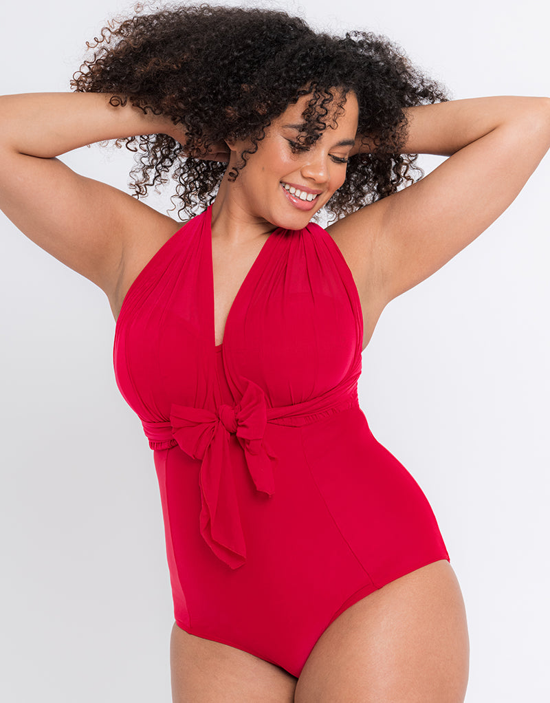 Curvy Kate Wrapsody Bandeau Swimsuit Red