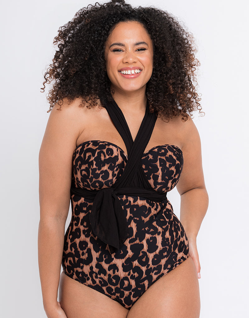 Curvy Kate Wrapsody Bandeau Swimsuit Leopard Print