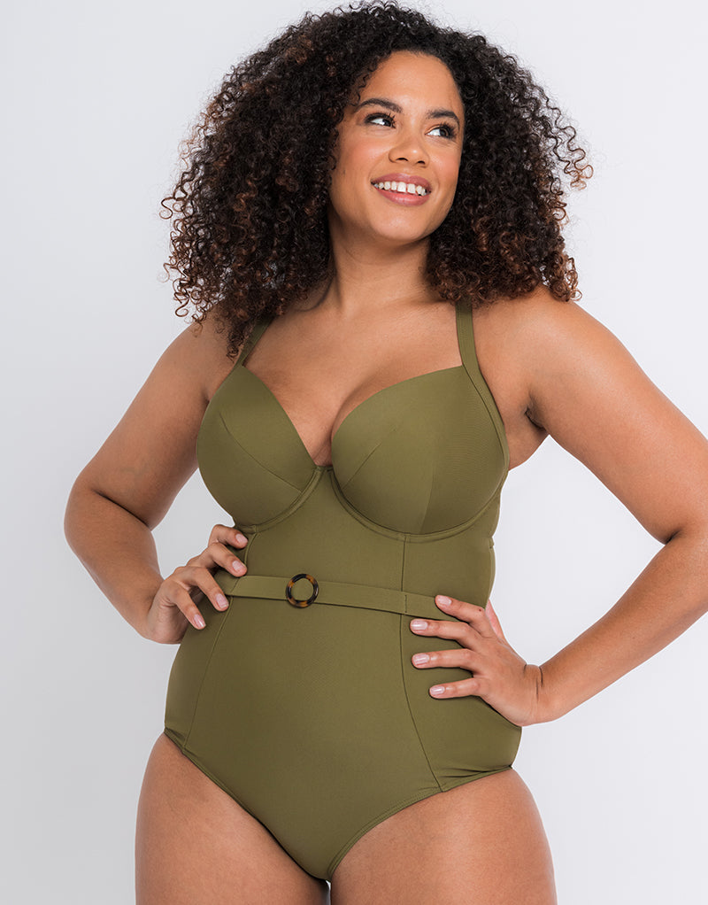 Curvy Kate Retro Sun Padded Plunge Swimsuit Olive