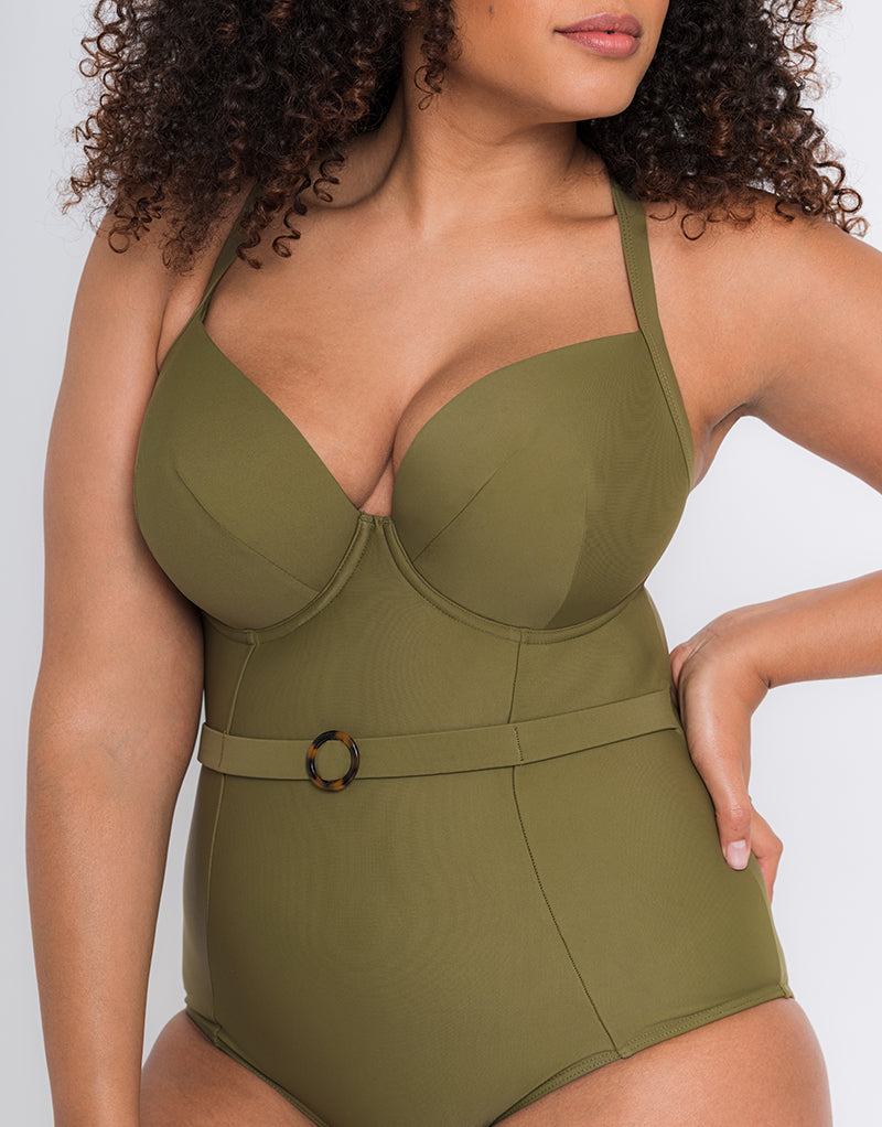 Curvy Kate Retro Sun Padded Plunge Swimsuit Olive