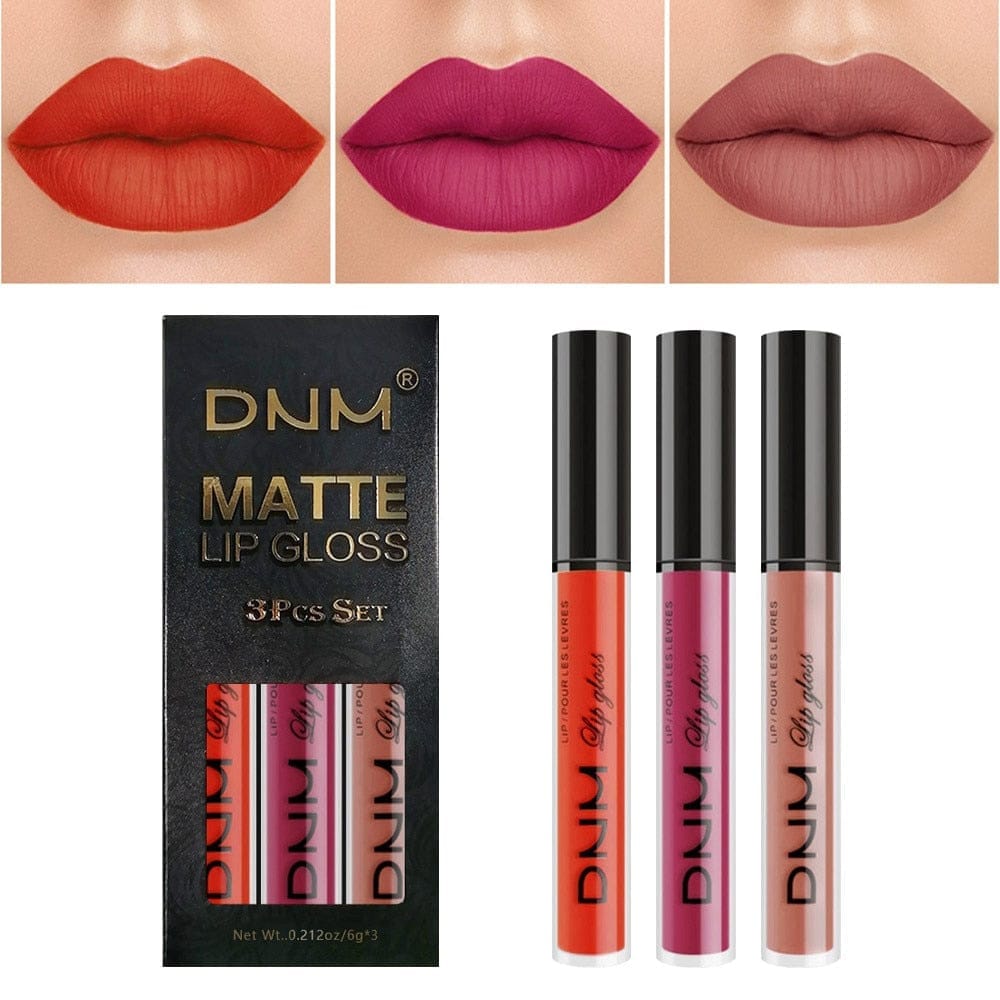 3 Colors/set Matte Velvet Lip Gloss Non-Stick Cup Waterproof Lipstick