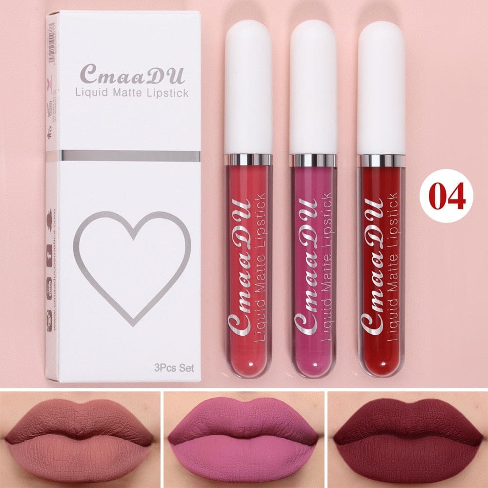 3 Colors/set Matte Velvet Lip Gloss Non-Stick Cup Waterproof Lipstick