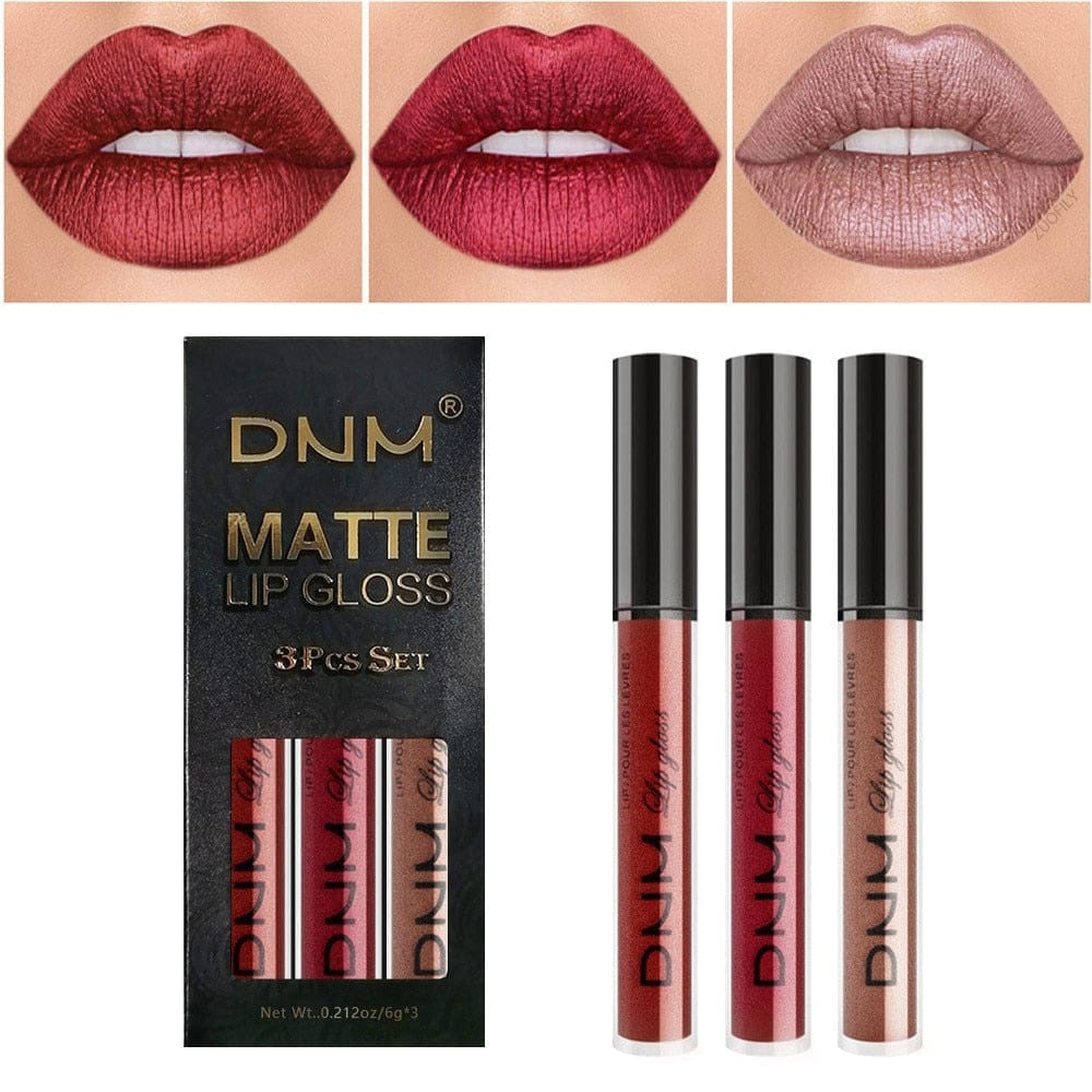 3 Colors/set Matte Velvet Lip Gloss Non-Stick Cup Waterproof Lipstick