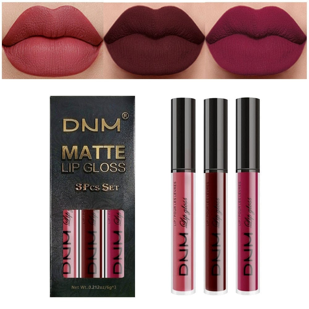 3 Colors/set Matte Velvet Lip Gloss Non-Stick Cup Waterproof Lipstick