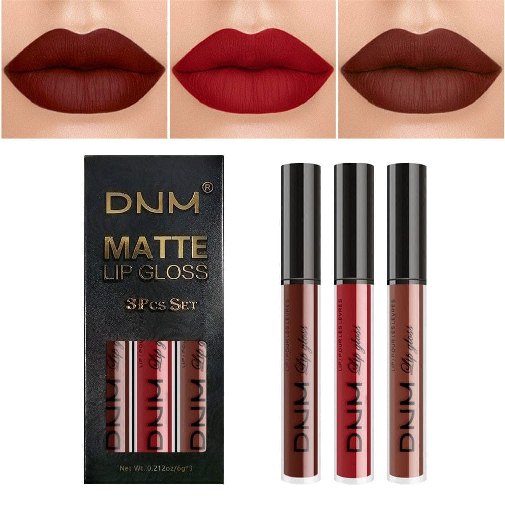 3 Colors/set Matte Velvet Lip Gloss Non-Stick Cup Waterproof Lipstick