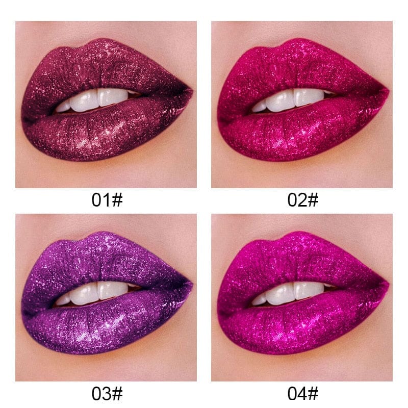 4pcs/set Metallic Glitter Matte Lipstick Waterproof Shimmer Red Lipstick