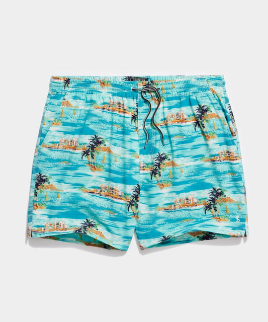 5" Montauk Swim Short in Blue Island Print