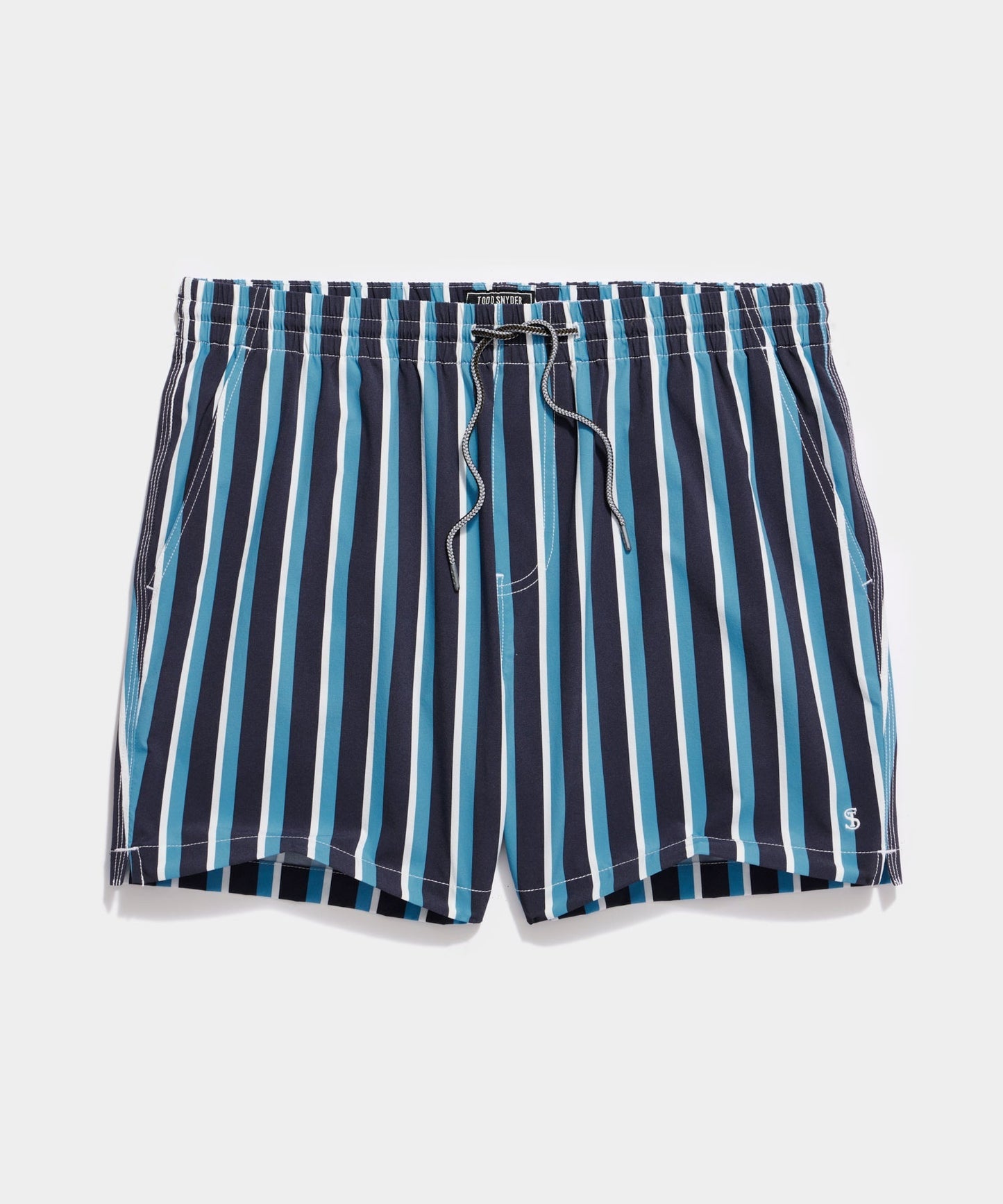 5" Montauk Swim Short in Navy Bold Stripe