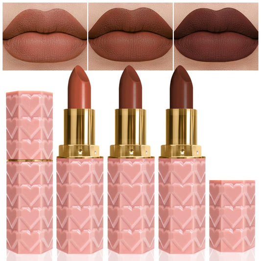 evpct 3Pcs Dark Deep Orange Brown Coffee Nude Matte Lipstick Sets for Women 24 Hour Matt Matte Lipstick Long Lasting Waterproof and Smudge Proof Fall Color Lipstick Shades Dark Brown Lip Liner Set 02