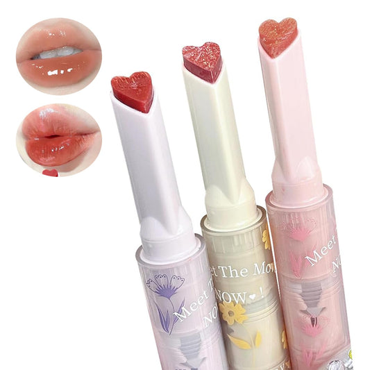 3 Colors Jelly Lipstick,Korean Heart Tinted Jelly Lip Gloss,Mirror Long Lasting Moisturizing Lip Balm,Non-Sticky,Vivid Color Gloss Lip Makeup,Lip Stain for Women (1#+2#+3#)