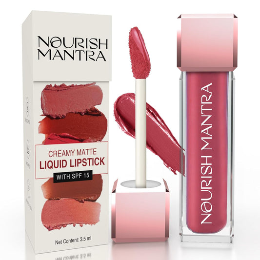 NOURISH MANTRA Jashn-E-Gulab Lipstick (3.5ml)/ Creamy Matte Liquid Lipstick with SPF/Water Proof/Smudge Proof/Transfer Proof/Long Lasting/Suits All Skin Tones
