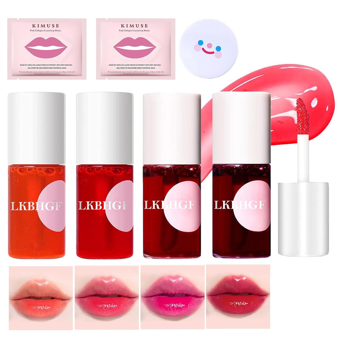 Lip Tint Korean Stain Set, 4 Colors Tinta Para Labios Long Lasting Waterproof Easy Apply Plumping Lip Cheek Moisturizing Non-sticky Mini Water Lipstick(Apple& Strawberry& Watermelon& Cherry)