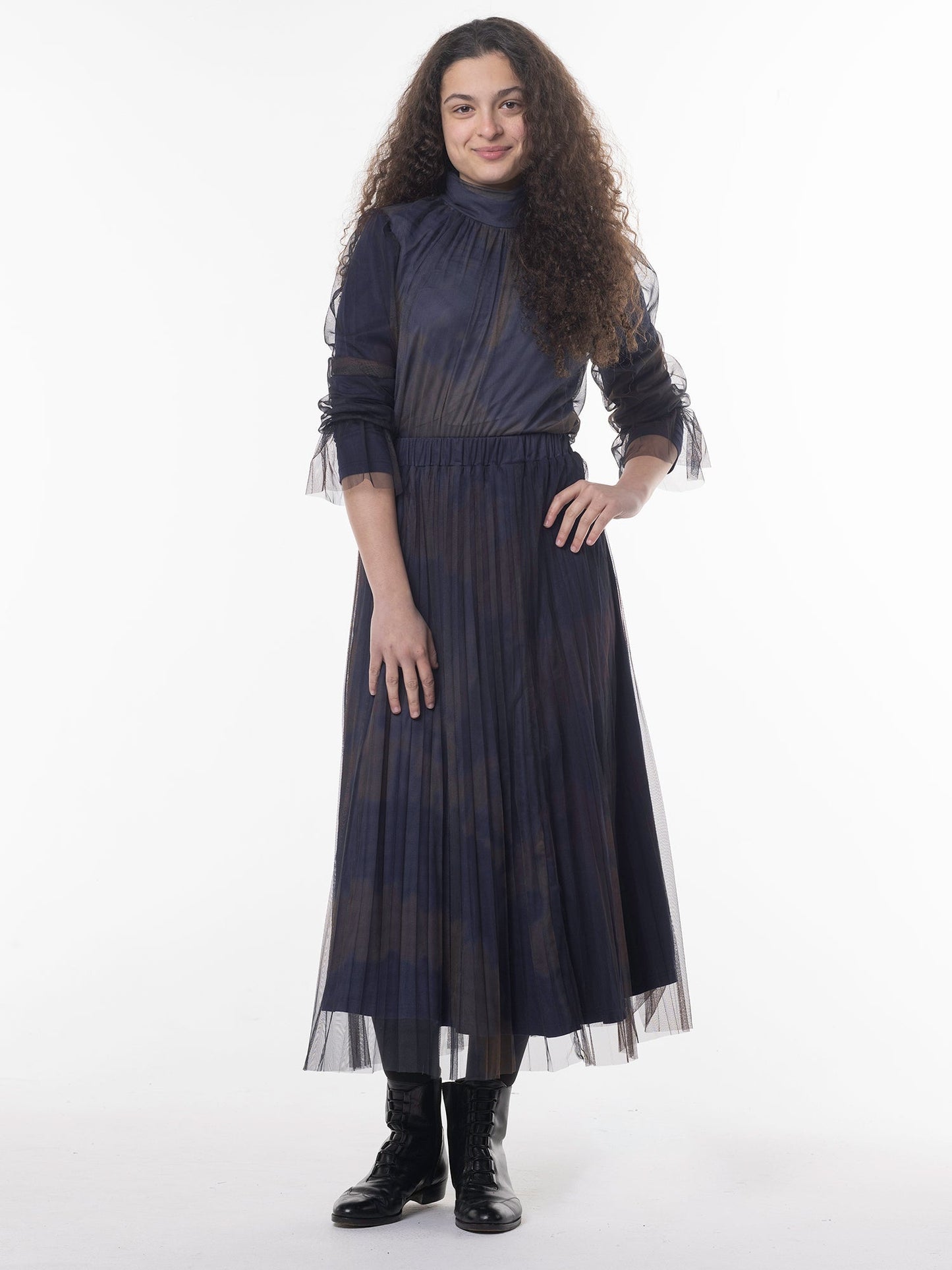 Lilac Ombre Mesh Pleated Skirt