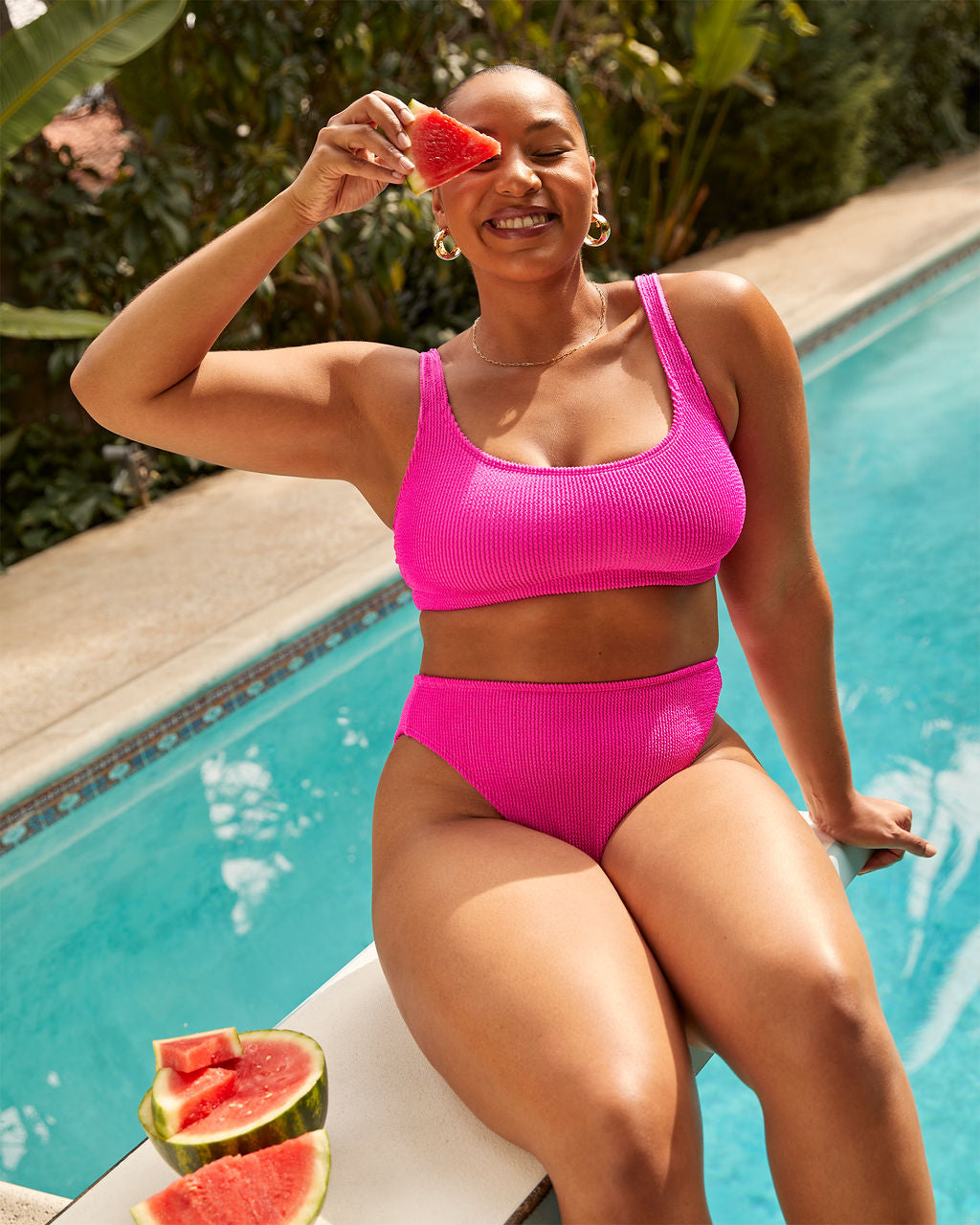 hot pink % Malibu Scrunch High Waisted Bikini Bottom-2