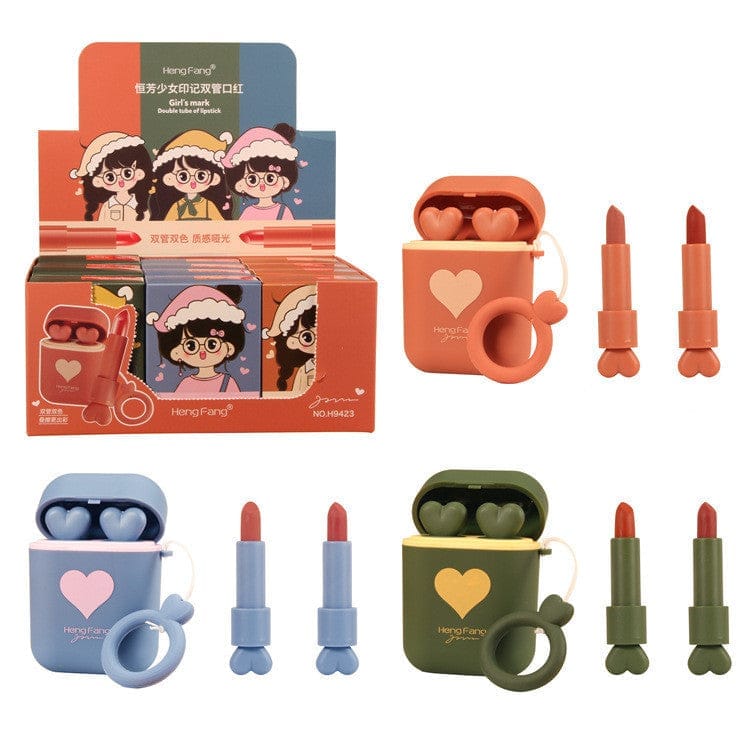 Double Tube Velvet Lipstick Matte Matte Earphone Storage Box Portable