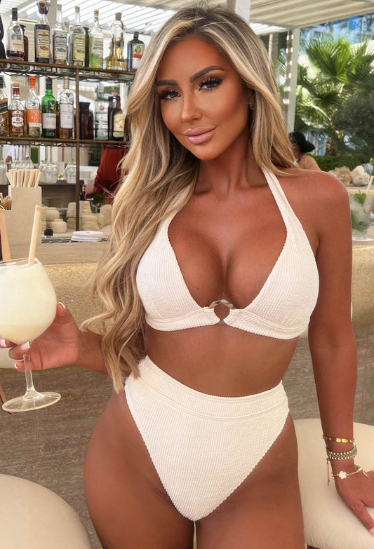 Seashell Passion Cream Crinkle Padded Cup Bikini With High Waist Brief