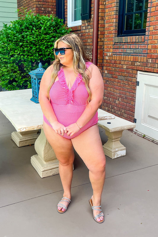 Coast Is Clear Stripe One Piece Swimsuit, Pink/Red