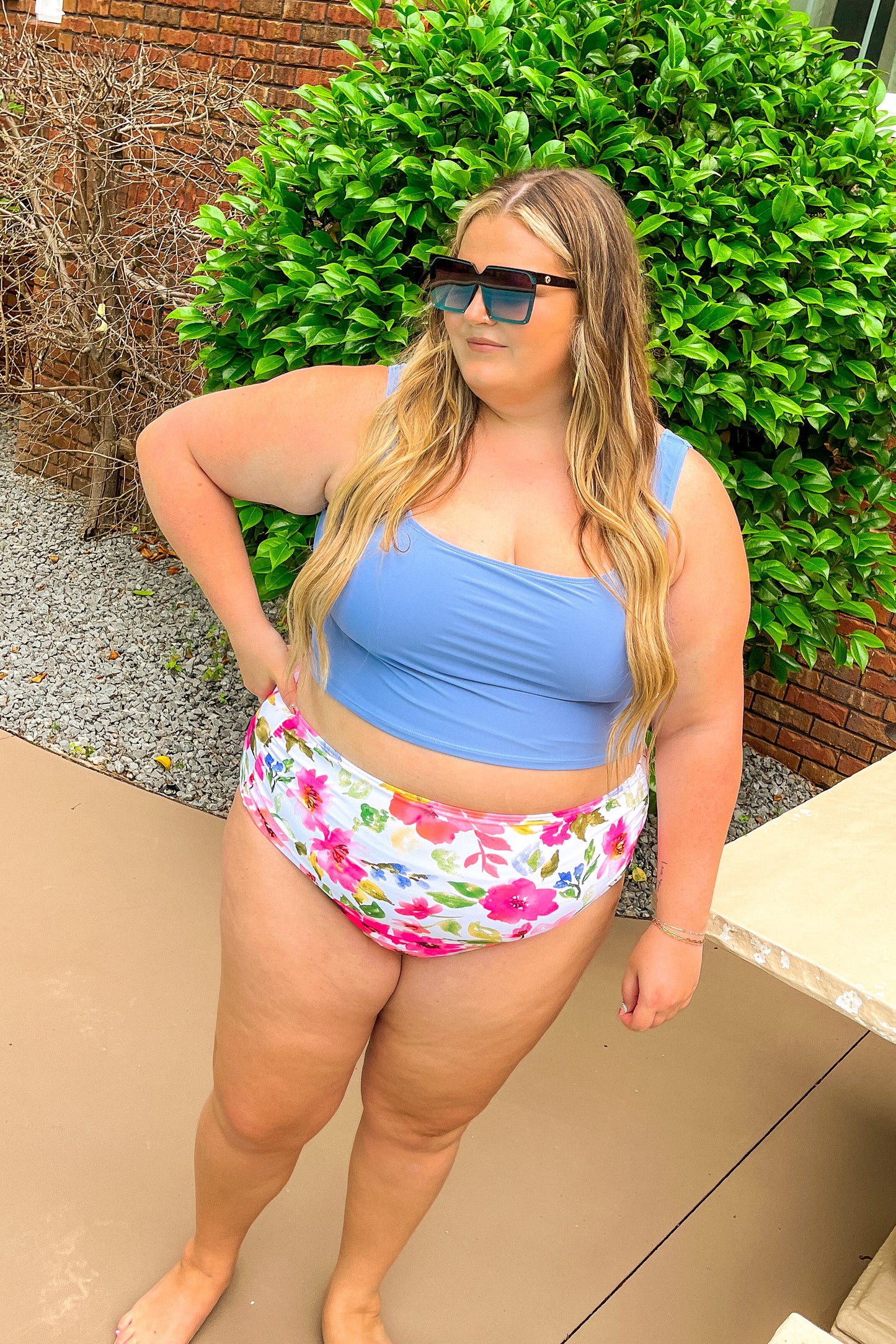 Pink Floral High Rise Ruched Swim Bottoms