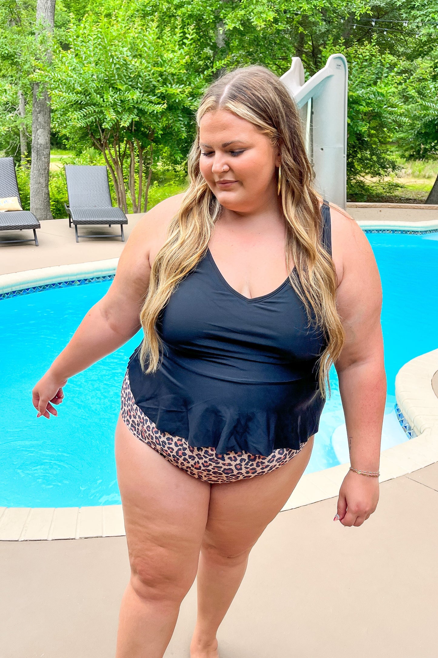 Ocean Breeze Peplum Tankini Swim Top, Black