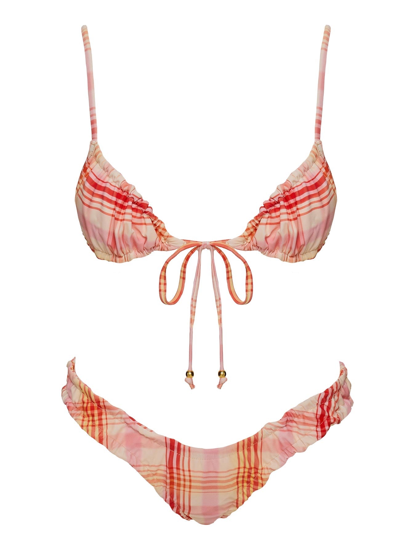 Lelani Ruched Bikini Top Orange Check