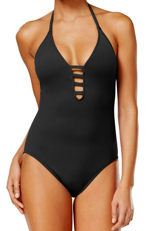 La Blanca Black Strappy/Plunge Tummy-Control Swimsuit