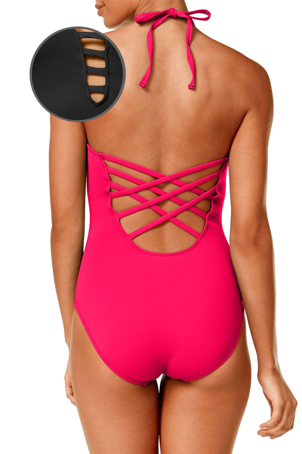 La Blanca Black Strappy/Plunge Tummy-Control Swimsuit