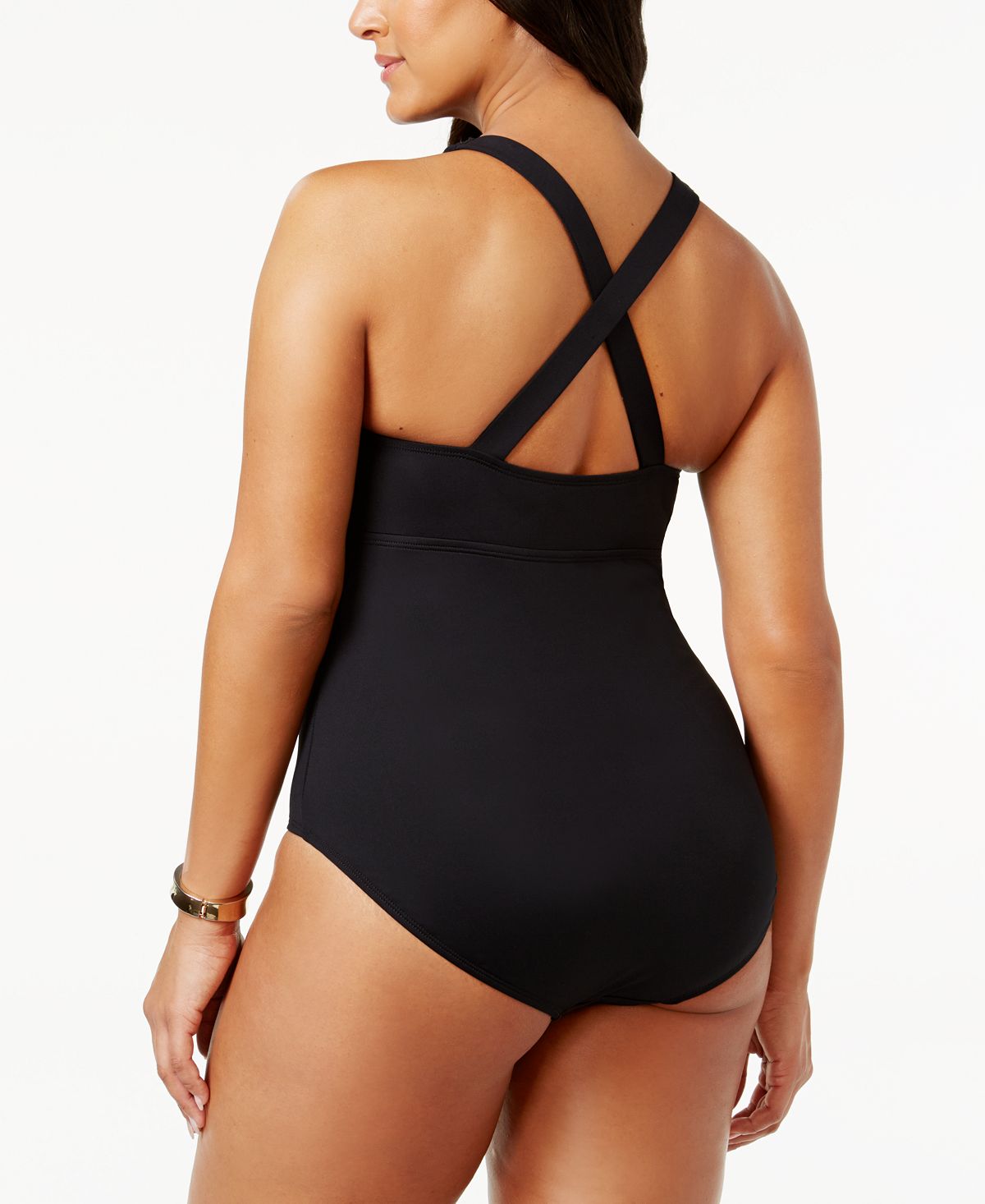 Lauren Ralph Lauren Plus Plunging Tummy-control Shaping One-piece Swimsuit Black