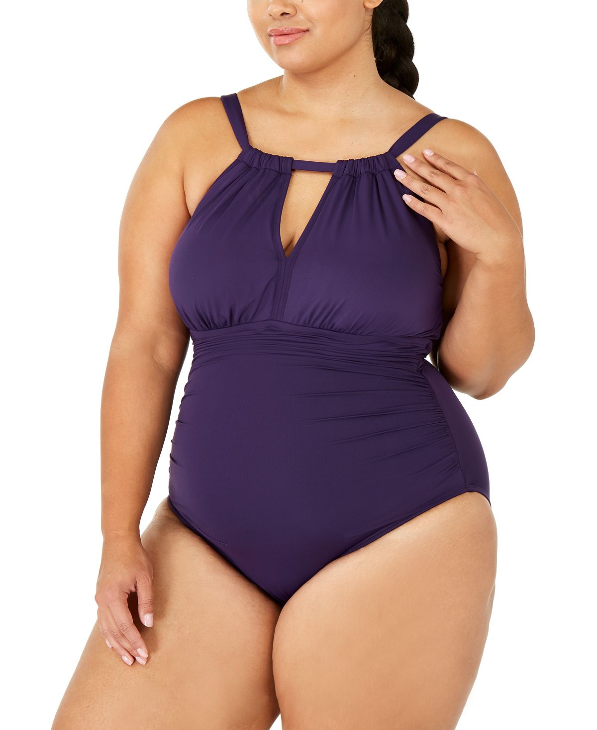Lauren Ralph Lauren Plus Slimming Fit High-neck Keyhole One-piece Swimsuit Eggplant