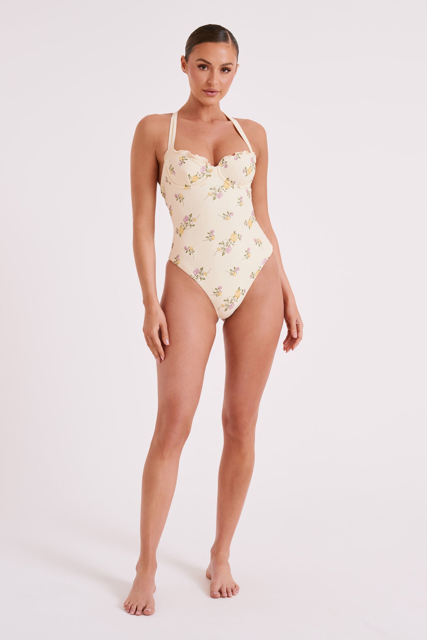 Stephanie Embroidered One Piece Swimsuit - Ivory Flower Print