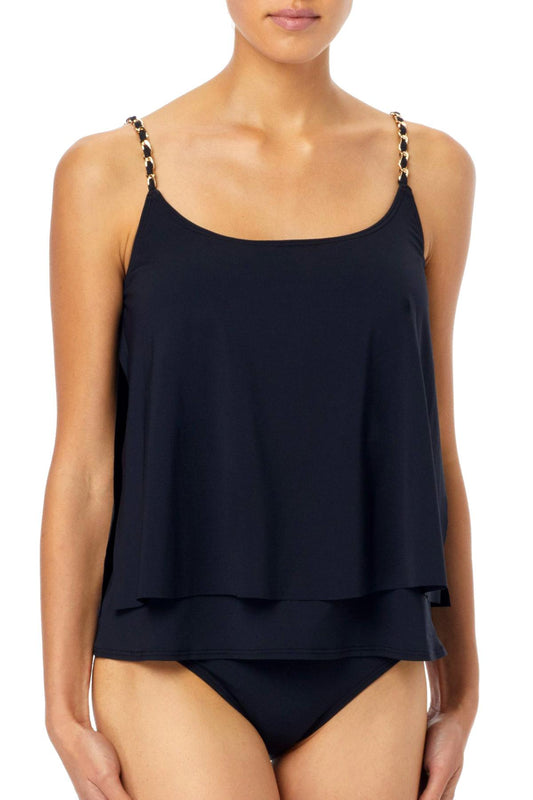 MICHAEL Michael Kors Black Chain Solids Layered Tankini Top