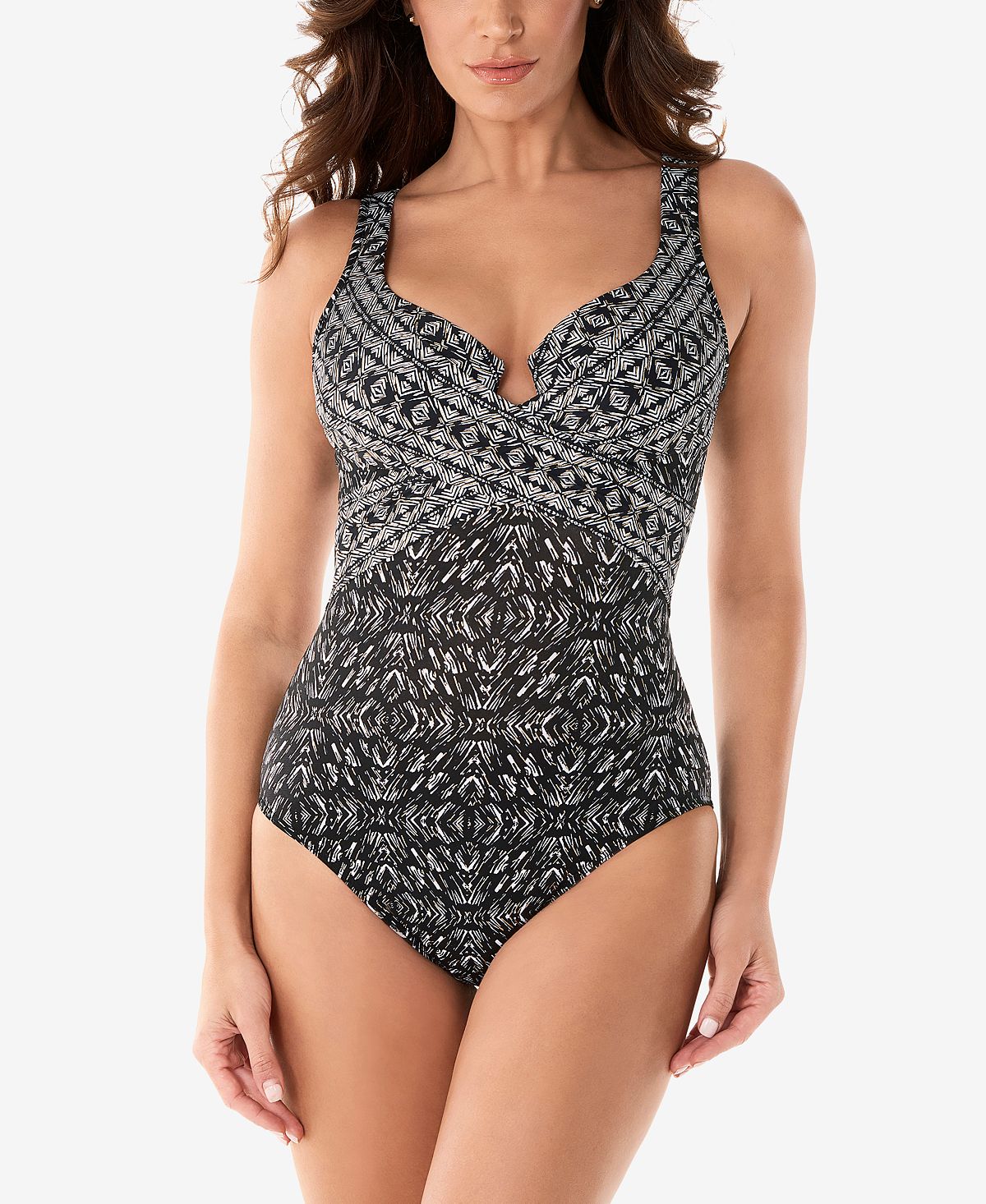Miraclesuit Incan Treasure Criss Cross Tummy Control One-piece Swimsuit Incan Treasure Black/White