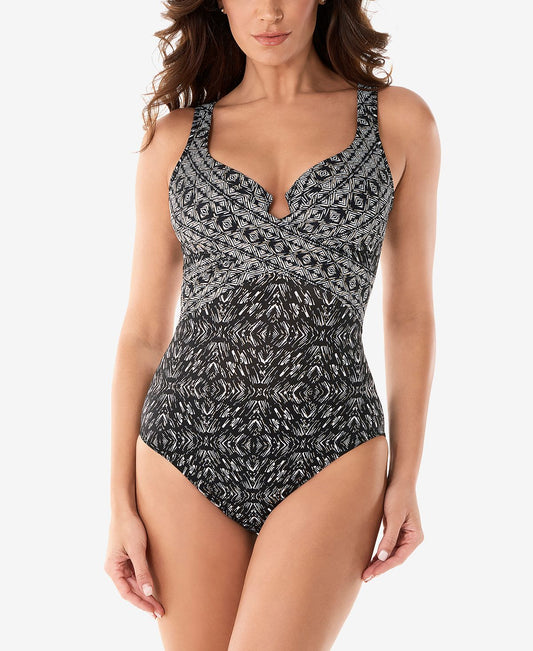 Miraclesuit Incan Treasure Criss Cross Tummy Control One-piece Swimsuit Incan Treasure Black/White
