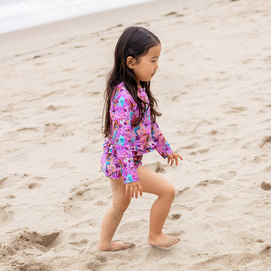 Disney's The Little Mermaid Ariel Long Sleeve Rash Guard Ruffled Bummie Set