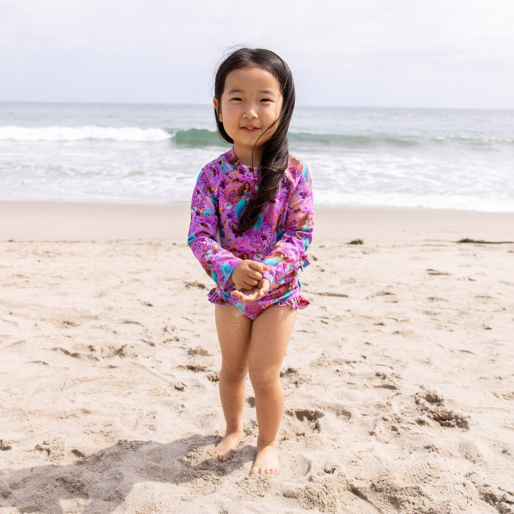 Disney's The Little Mermaid Ariel Long Sleeve Rash Guard Ruffled Bummie Set