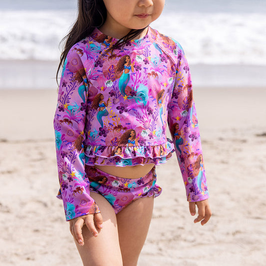 Disney's The Little Mermaid Ariel Long Sleeve Rash Guard Ruffled Bummie Set